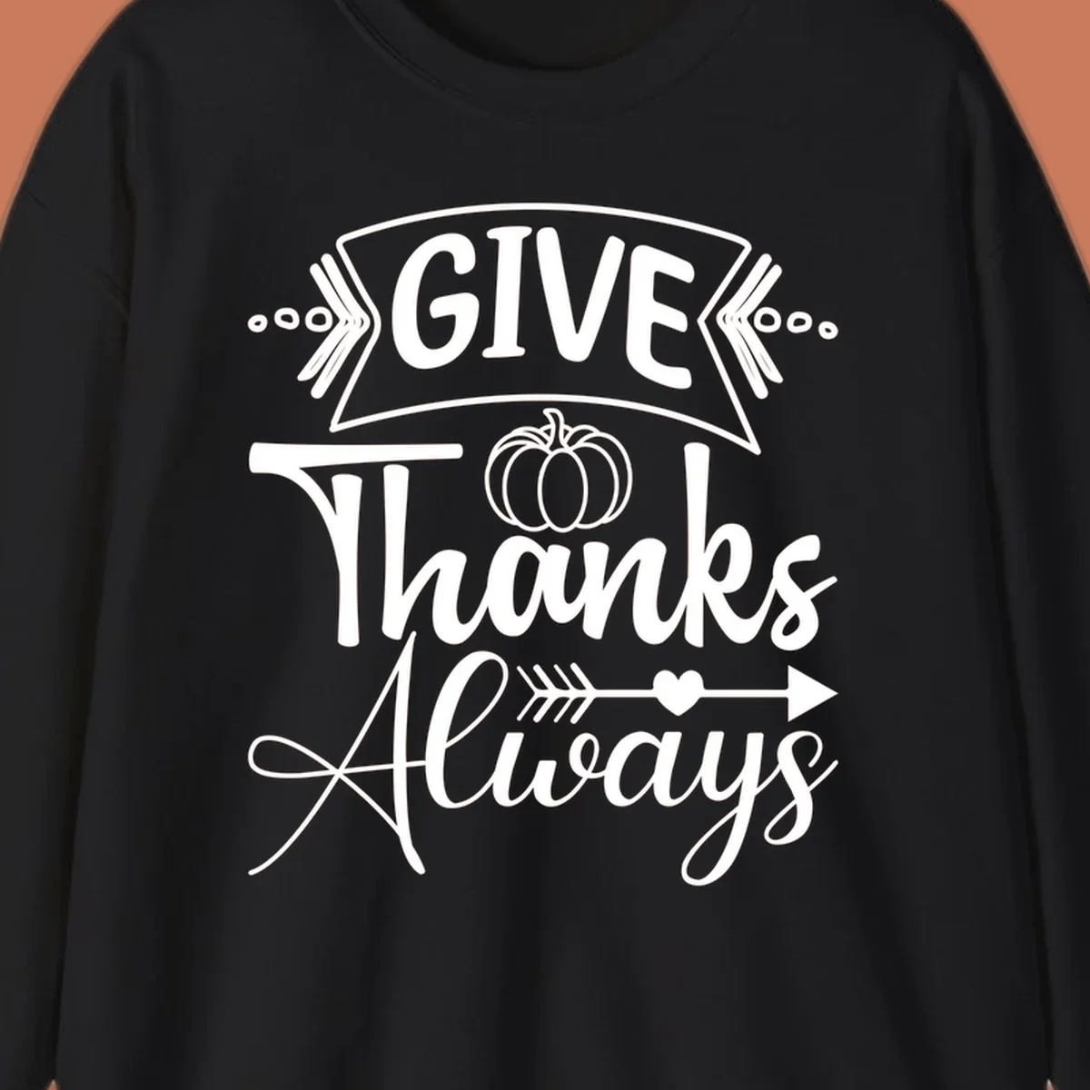 Give Thanks Always typography with pumpkin and heart graphic