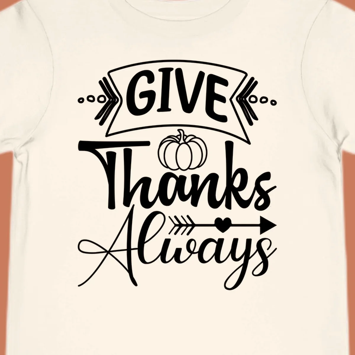 Give Thanks Always typography with pumpkin and heart graphic