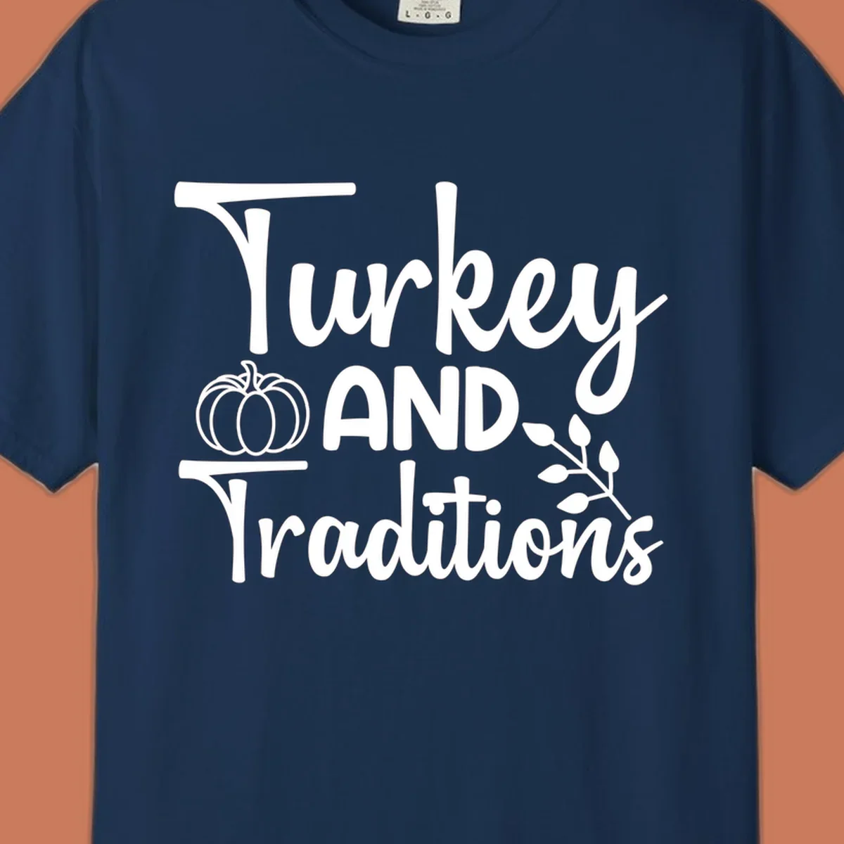Thanksgiving traditions text and illustrations with pumpkin and leaves.