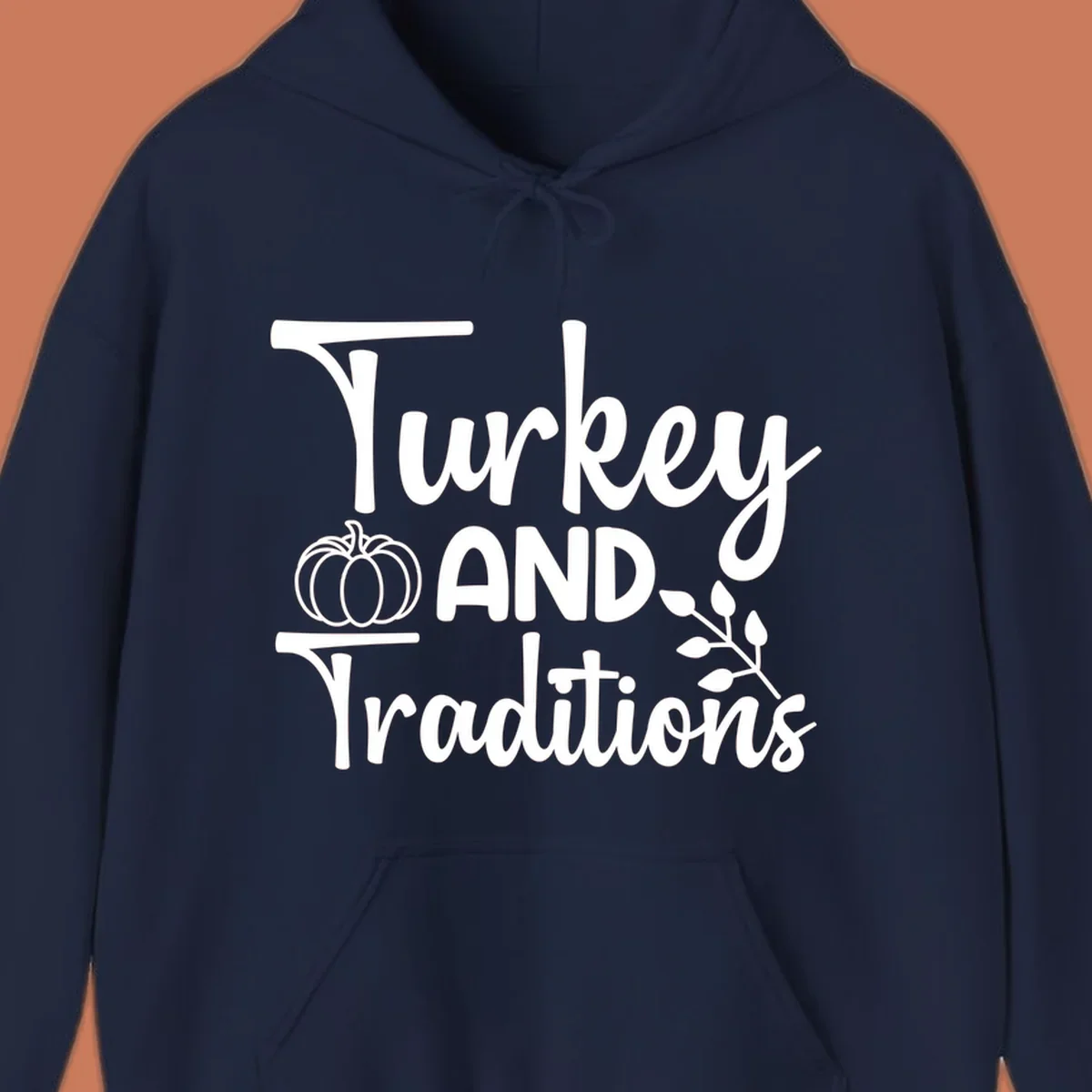 Thanksgiving traditions text and illustrations with pumpkin and leaves.