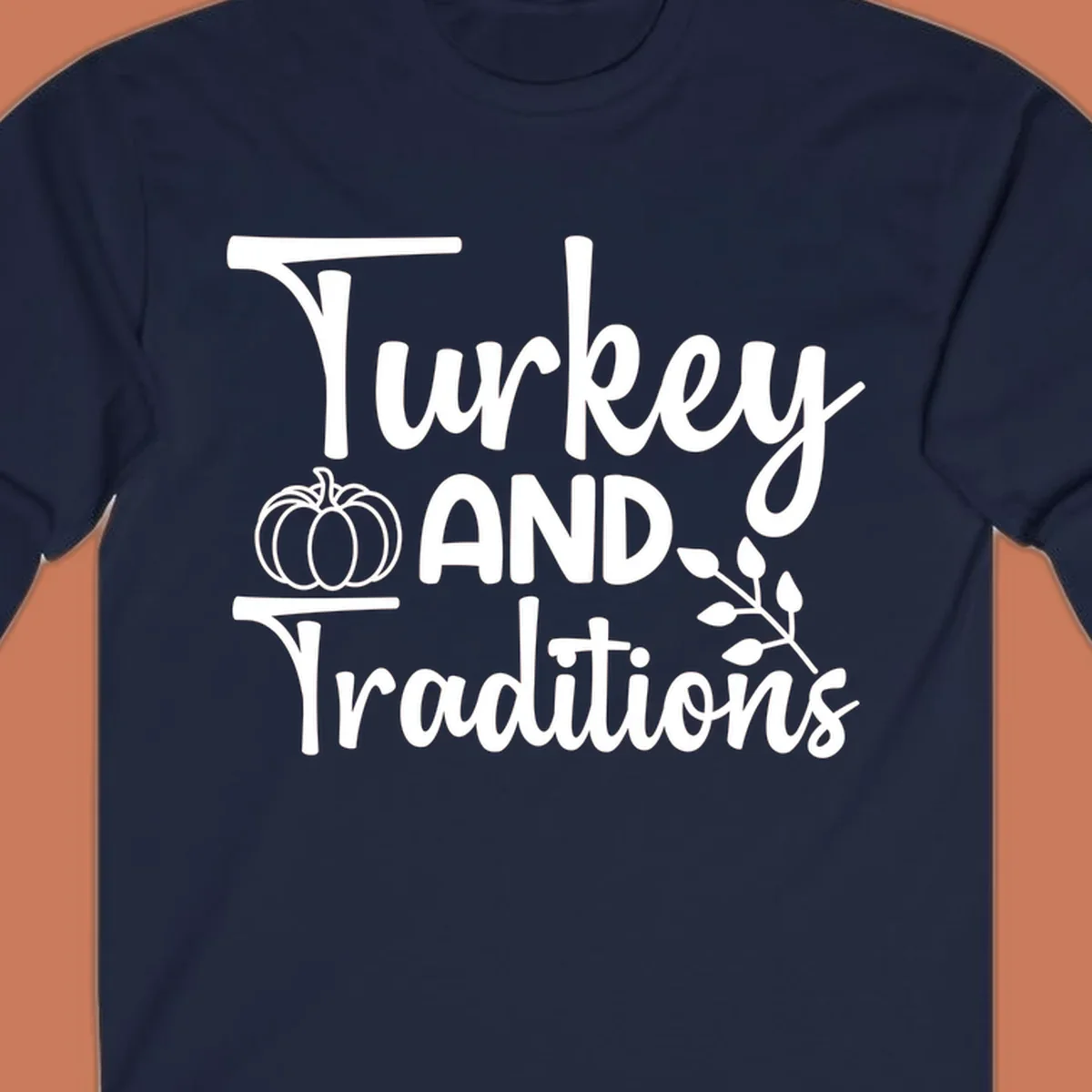 Thanksgiving traditions text and illustrations with pumpkin and leaves.