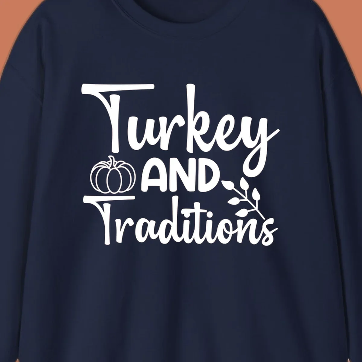Thanksgiving traditions text and illustrations with pumpkin and leaves.