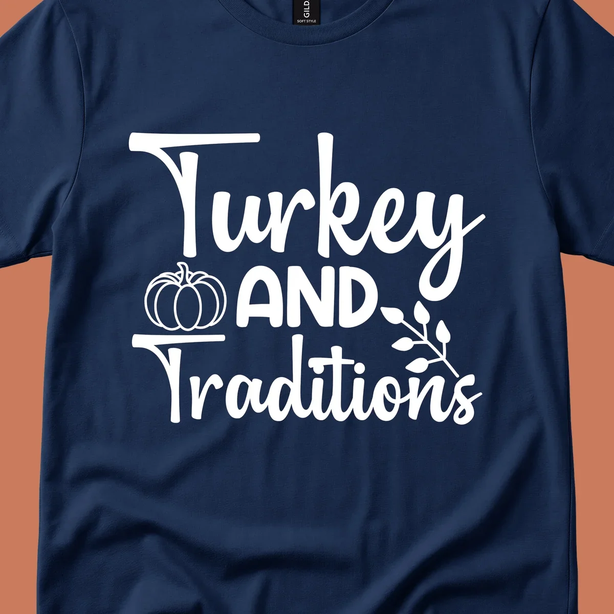 Thanksgiving traditions text and illustrations with pumpkin and leaves.