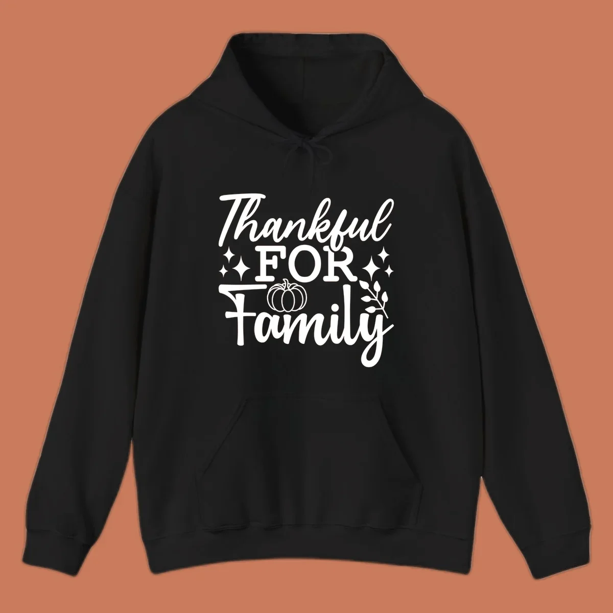 White text 'Thankful FOR Family' with pumpkin and festive accents. Thankful-family-pumpkin design.
