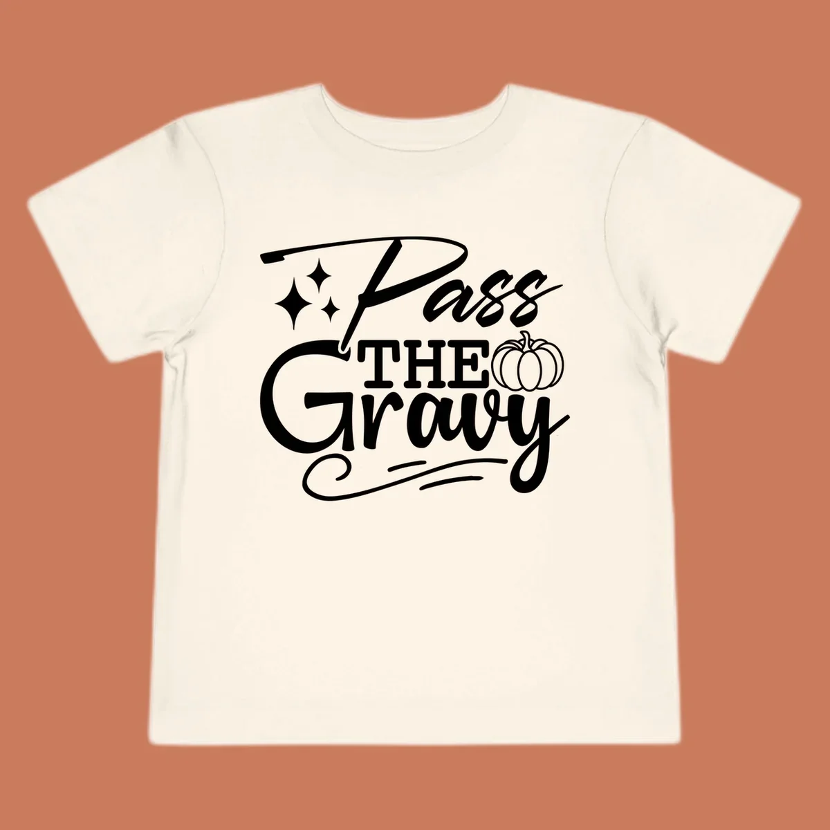 Pass the Gravy phrase with pumpkin and stars, Thanksgiving graphic.