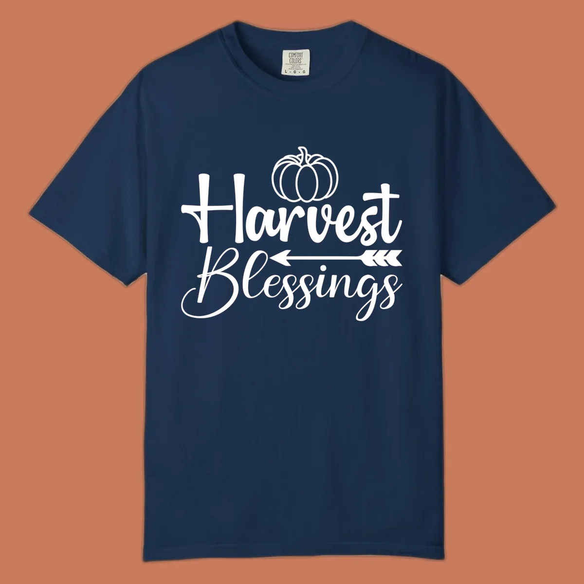 Harvest Blessings text with pumpkin and arrow illustration for autumn season.