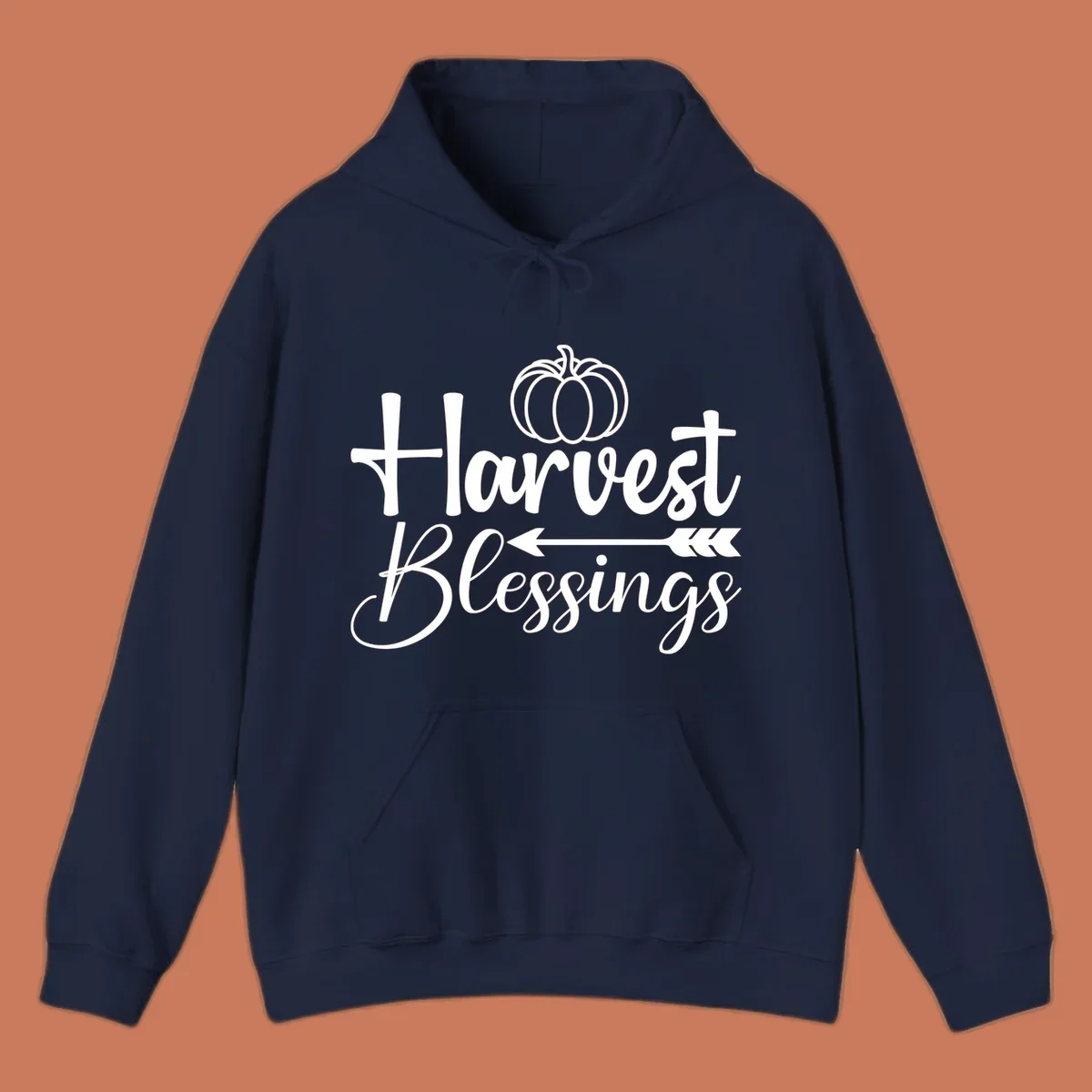 Harvest Blessings text with pumpkin and arrow illustration for autumn season.