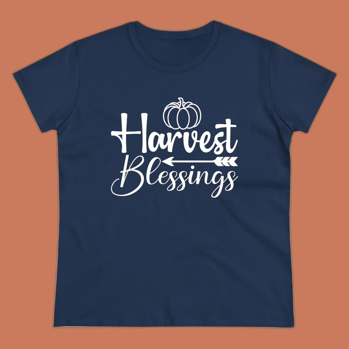 Harvest Blessings text with pumpkin and arrow illustration for autumn season.