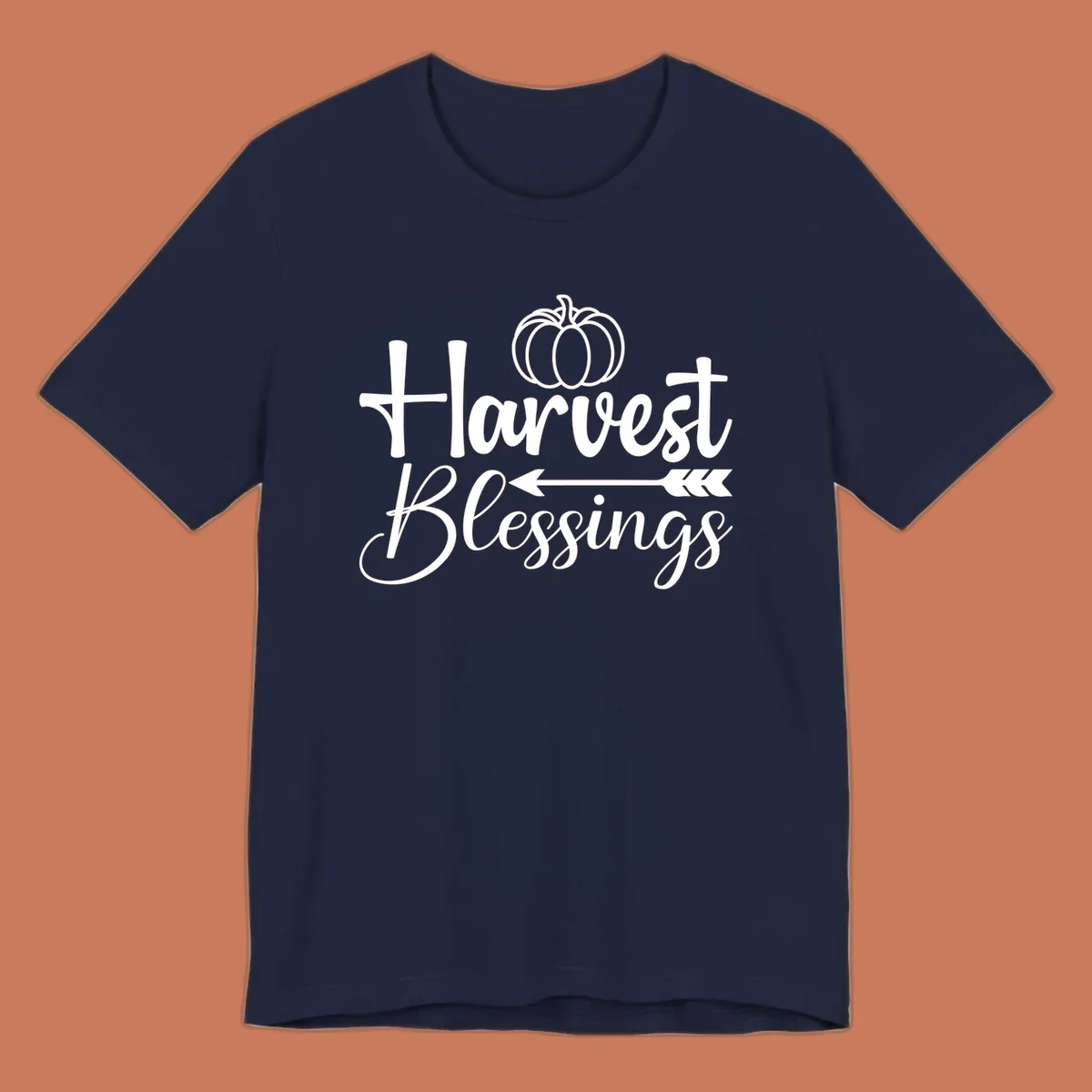 Harvest Blessings text with pumpkin and arrow illustration for autumn season.