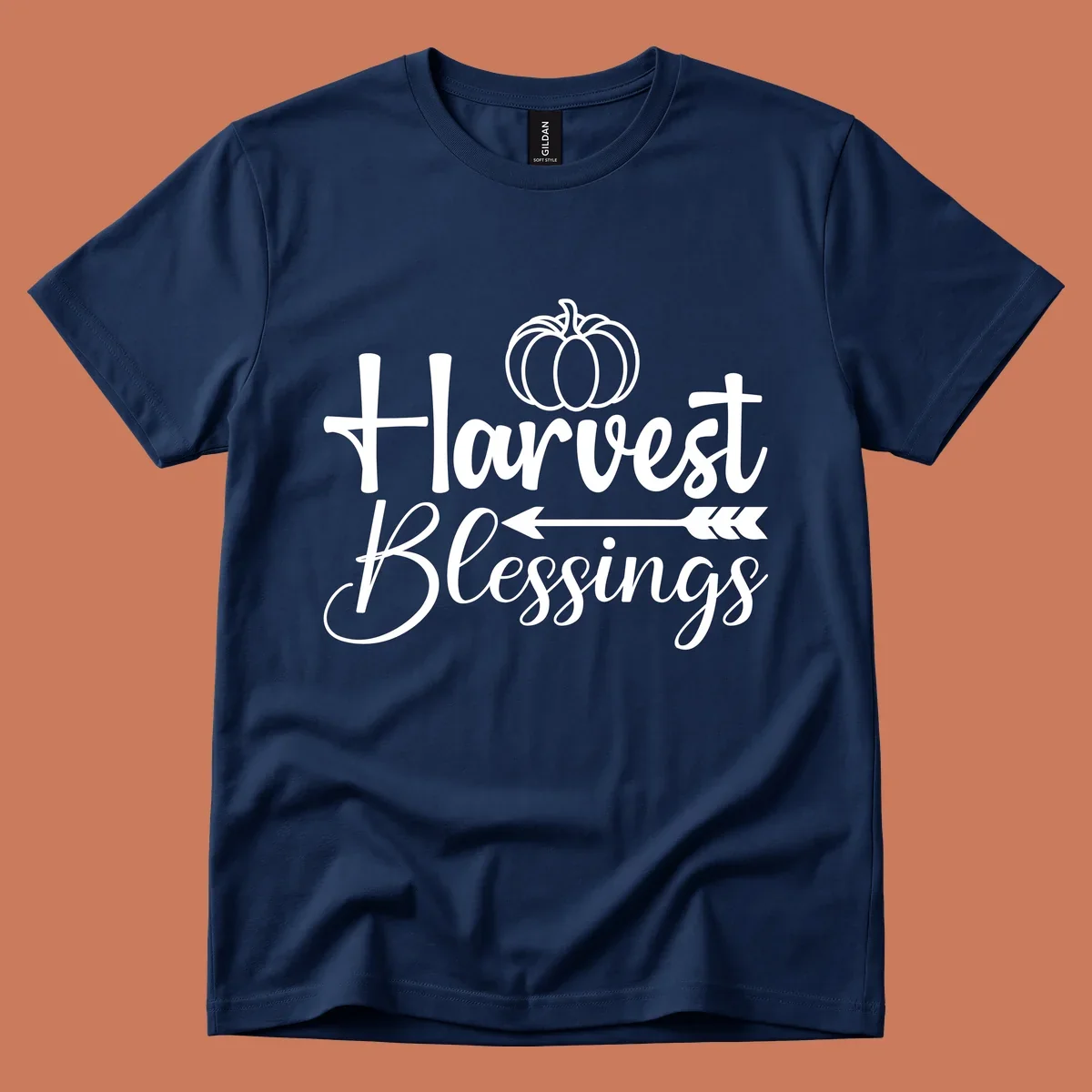 Harvest Blessings text with pumpkin and arrow illustration for autumn season.