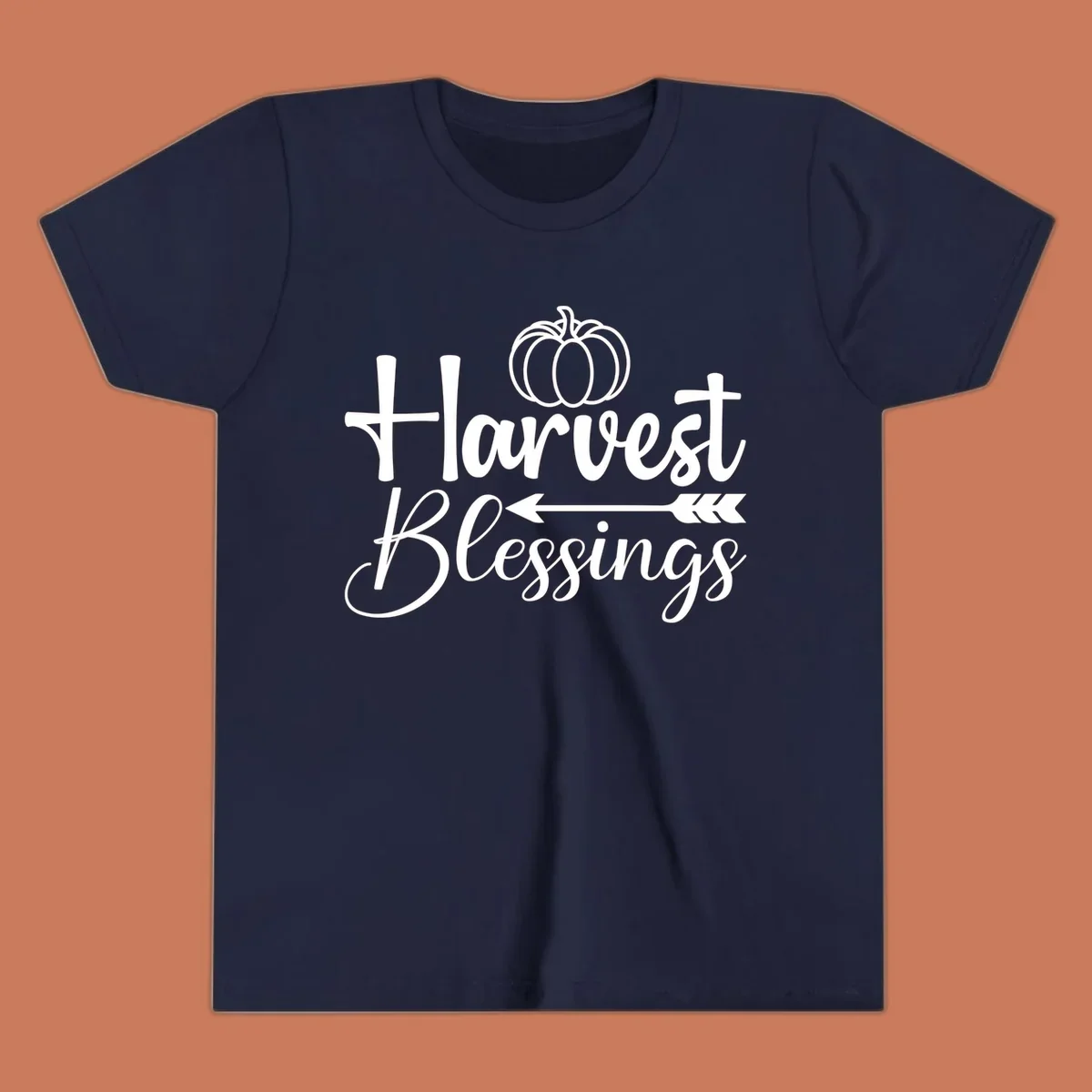 Harvest Blessings text with pumpkin and arrow illustration for autumn season.
