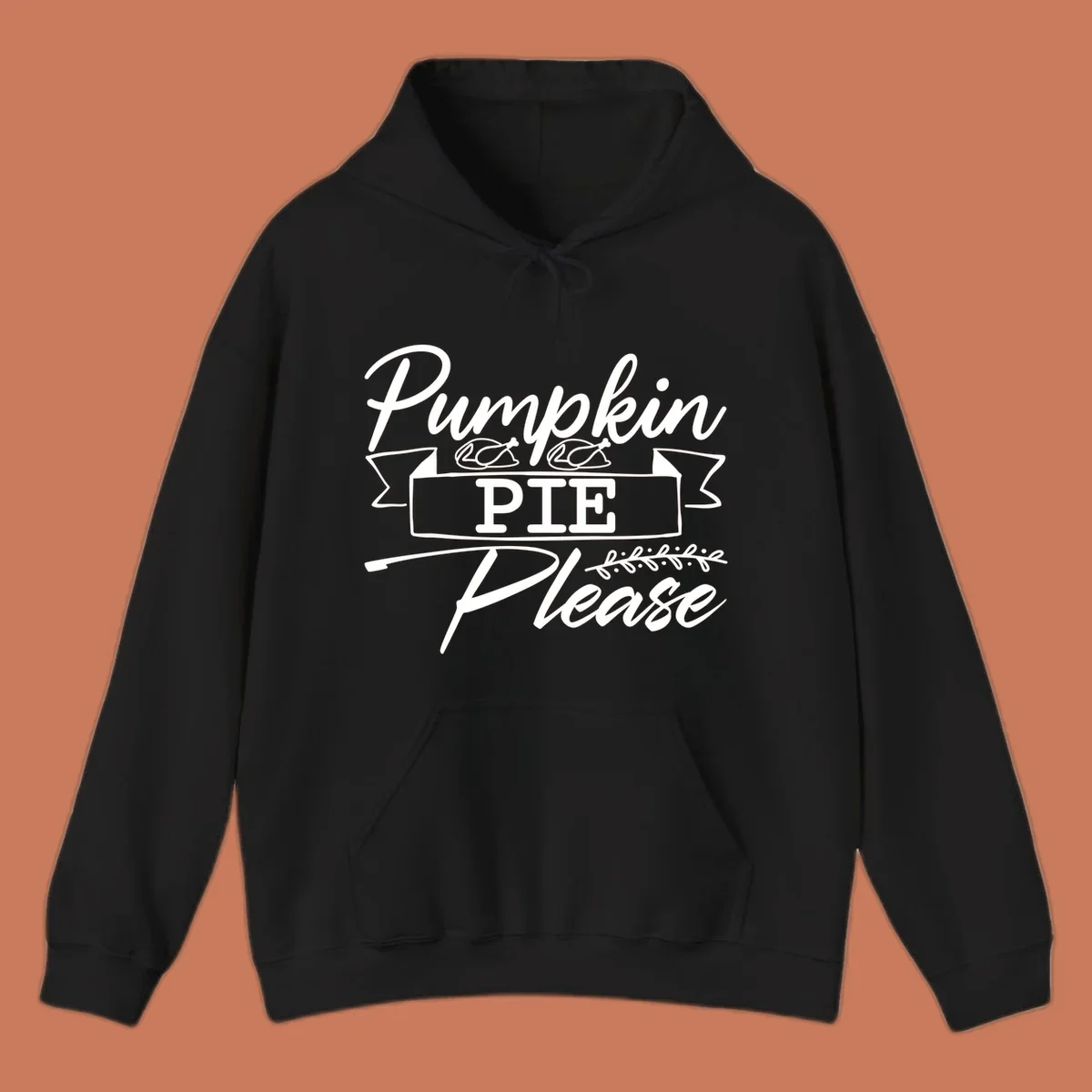 Pumpkin Pie Please text design with roasted chicken graphics, for Thanksgiving and fall.