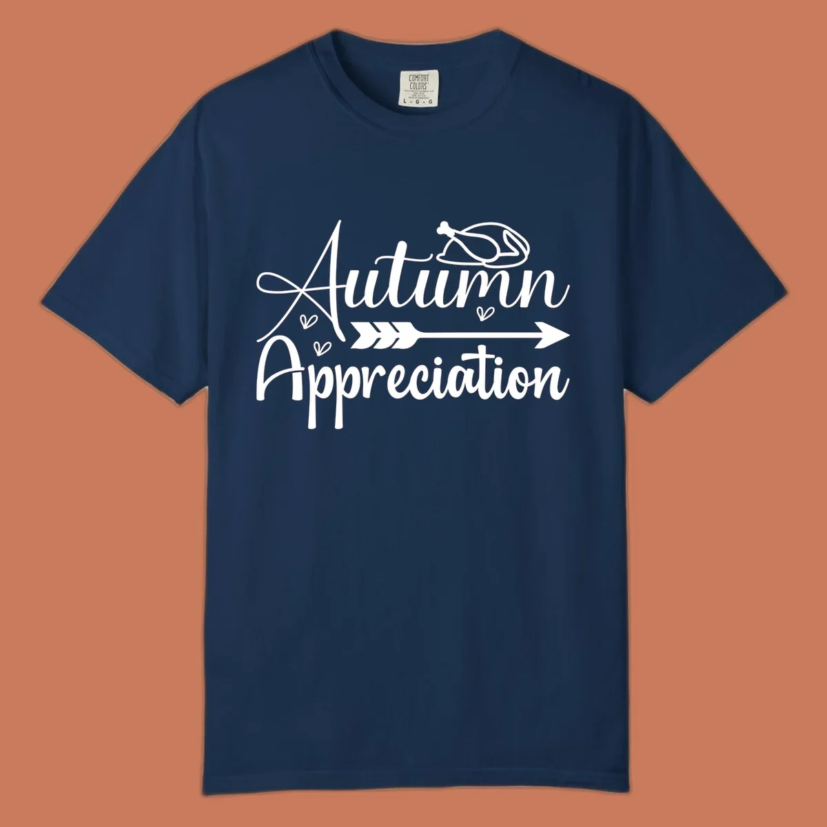 Autumn Appreciation script design with arrow and hearts, suitable for fall and Thanksgiving.