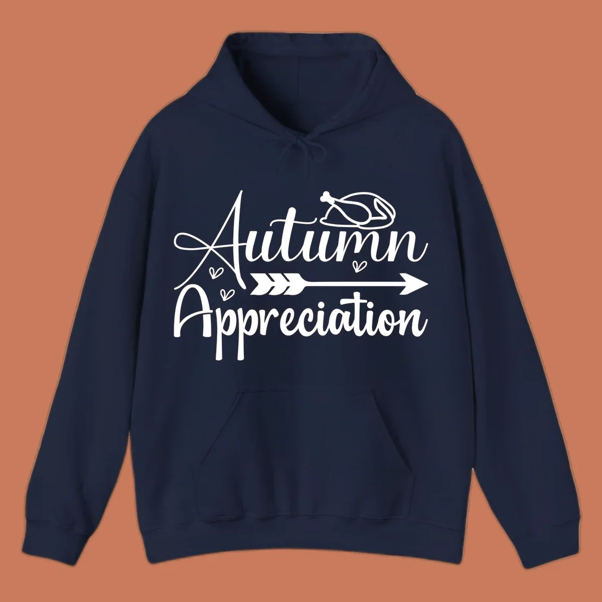 Autumn Appreciation script design with arrow and hearts, suitable for fall and Thanksgiving.