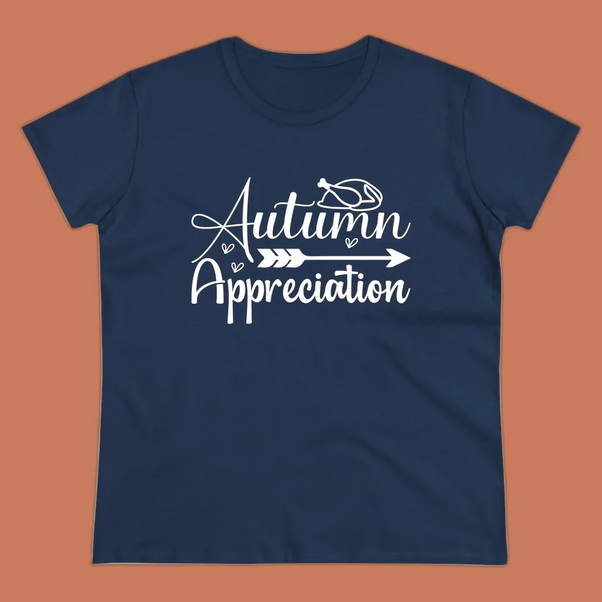 Autumn Appreciation script design with arrow and hearts, suitable for fall and Thanksgiving.