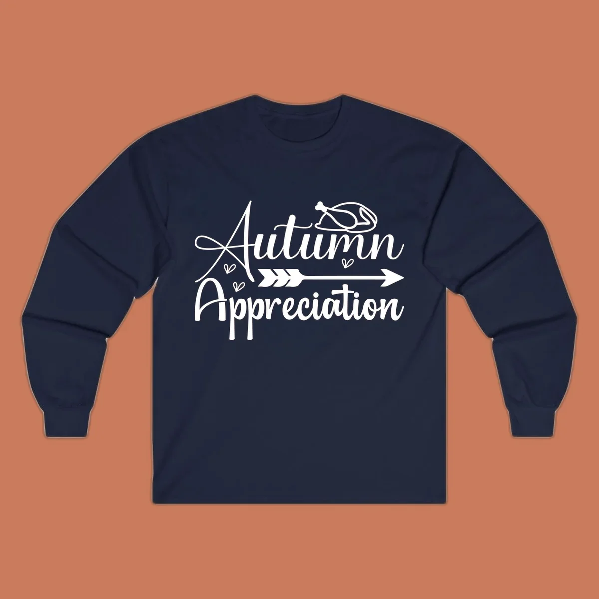 Autumn Appreciation script design with arrow and hearts, suitable for fall and Thanksgiving.