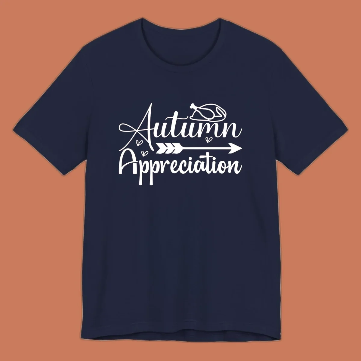Autumn Appreciation script design with arrow and hearts, suitable for fall and Thanksgiving.