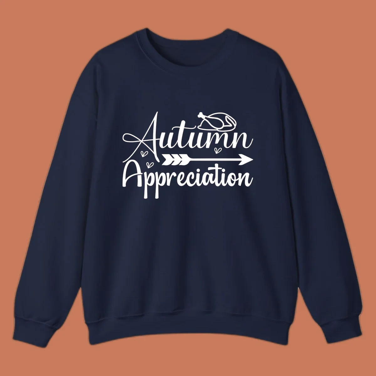 Autumn Appreciation script design with arrow and hearts, suitable for fall and Thanksgiving.