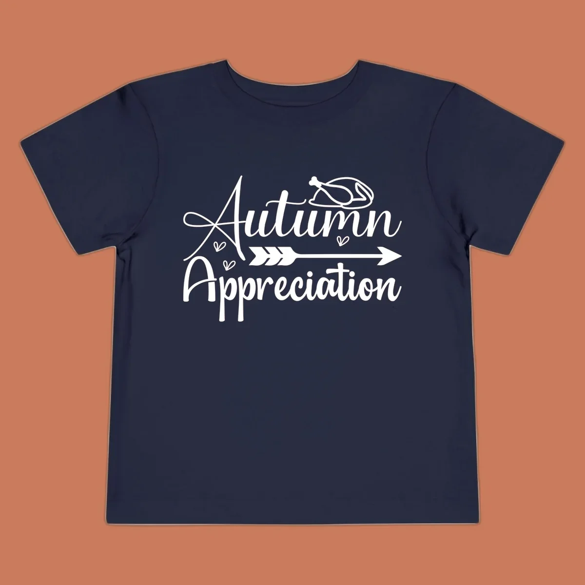 Autumn Appreciation script design with arrow and hearts, suitable for fall and Thanksgiving.