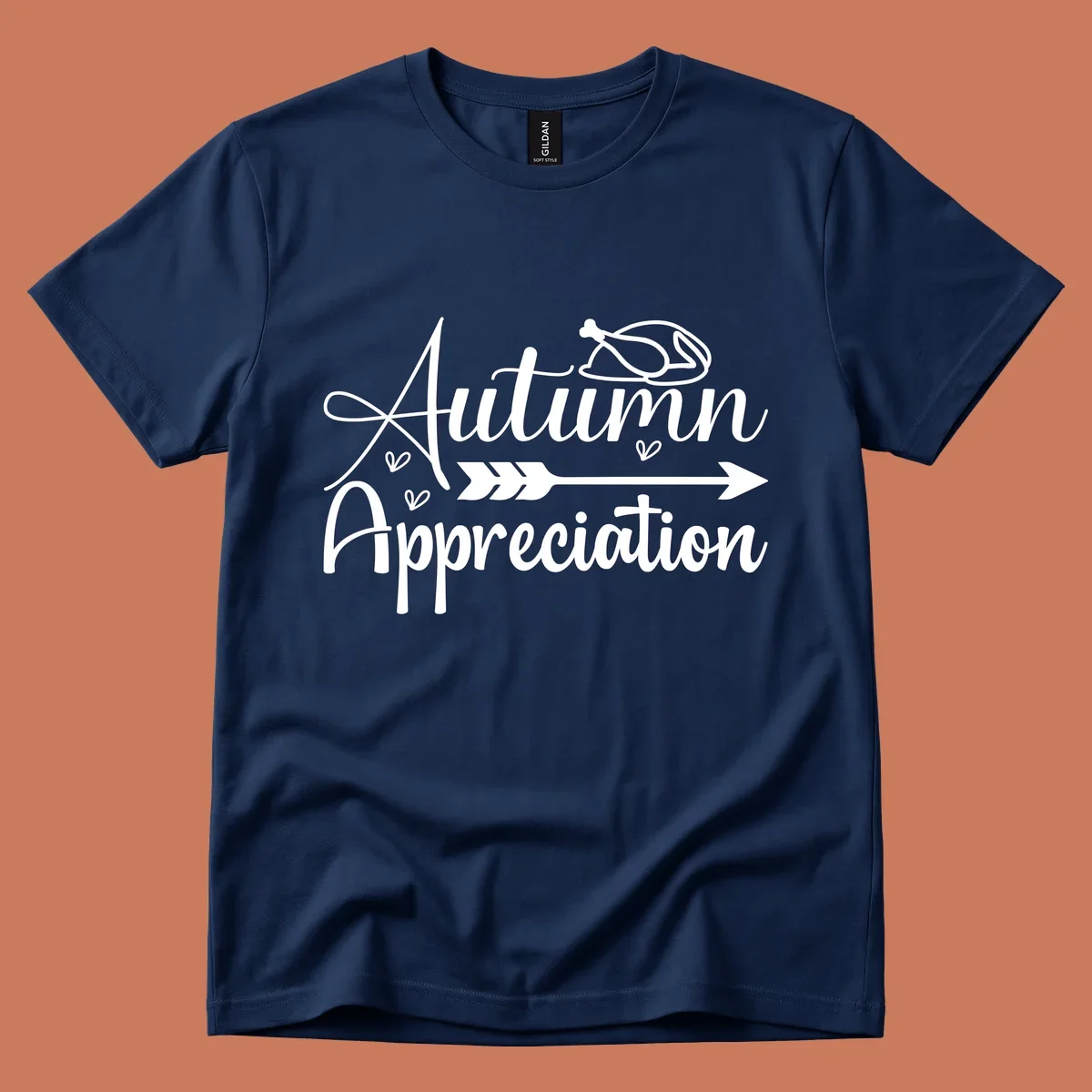 Autumn Appreciation script design with arrow and hearts, suitable for fall and Thanksgiving.