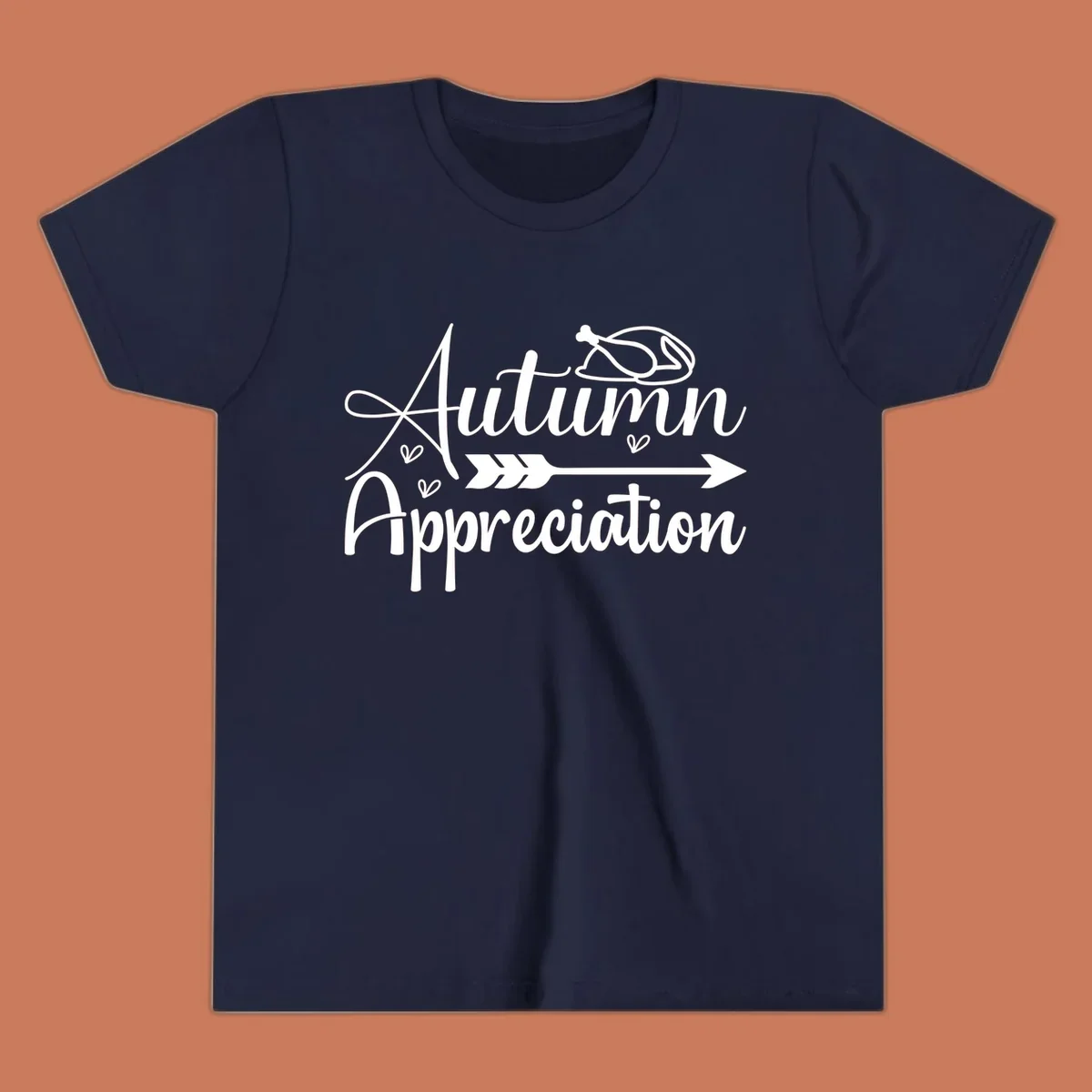 Autumn Appreciation script design with arrow and hearts, suitable for fall and Thanksgiving.