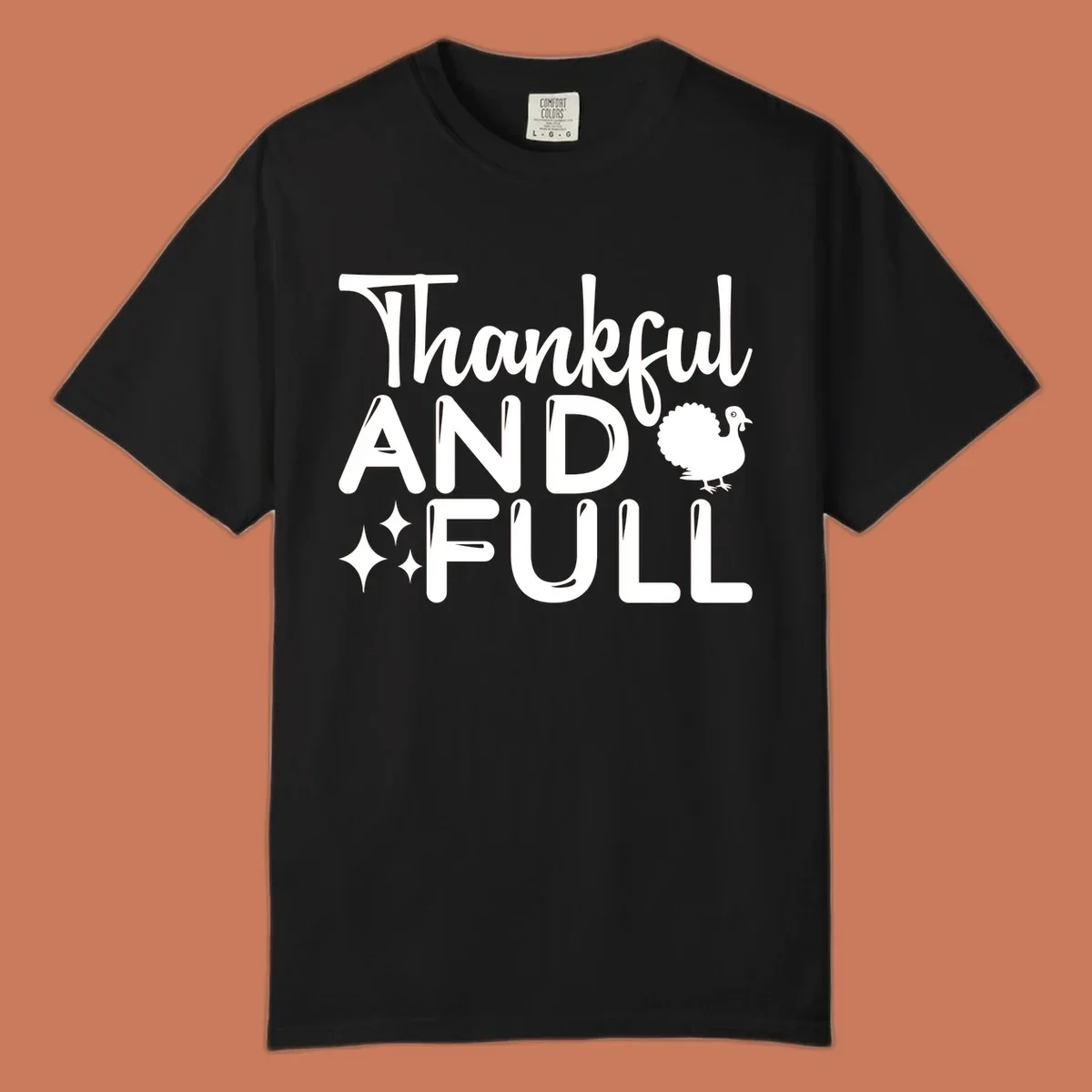 Thankful and full design with turkey and sparkles