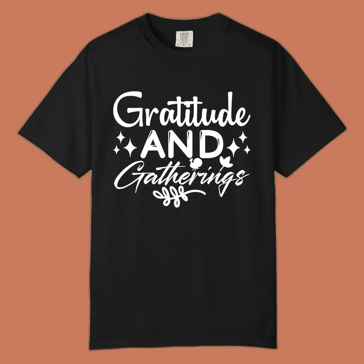 Gratitude and Gatherings text with star, turkey, and leaf elements. gratitude-gatherings.