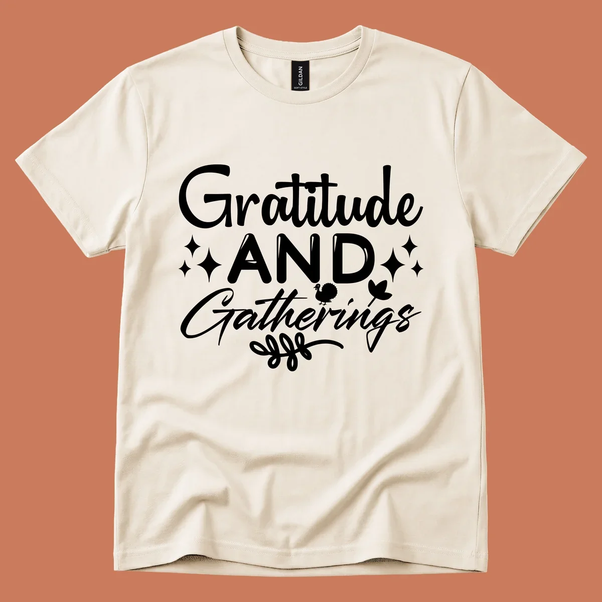 Gratitude and Gatherings text with star, turkey, and leaf elements. gratitude-gatherings.