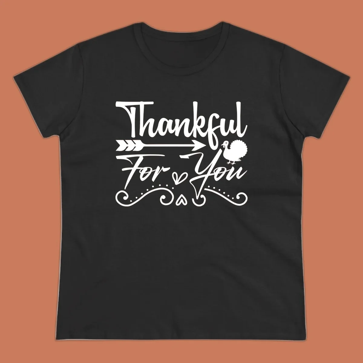 Thankful For You thanksgiving turkey arrow calligraphy design.