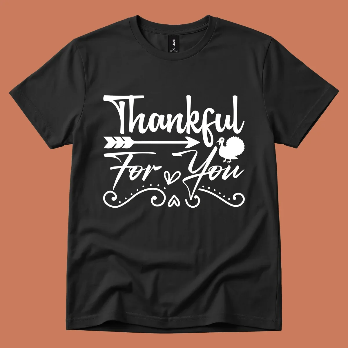 Thankful For You thanksgiving turkey arrow calligraphy design.