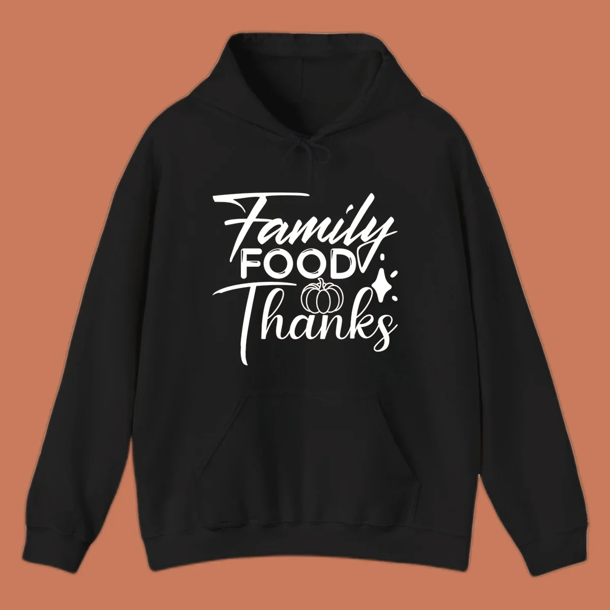 Family Food Thanks typography with pumpkin and sparkle graphics.