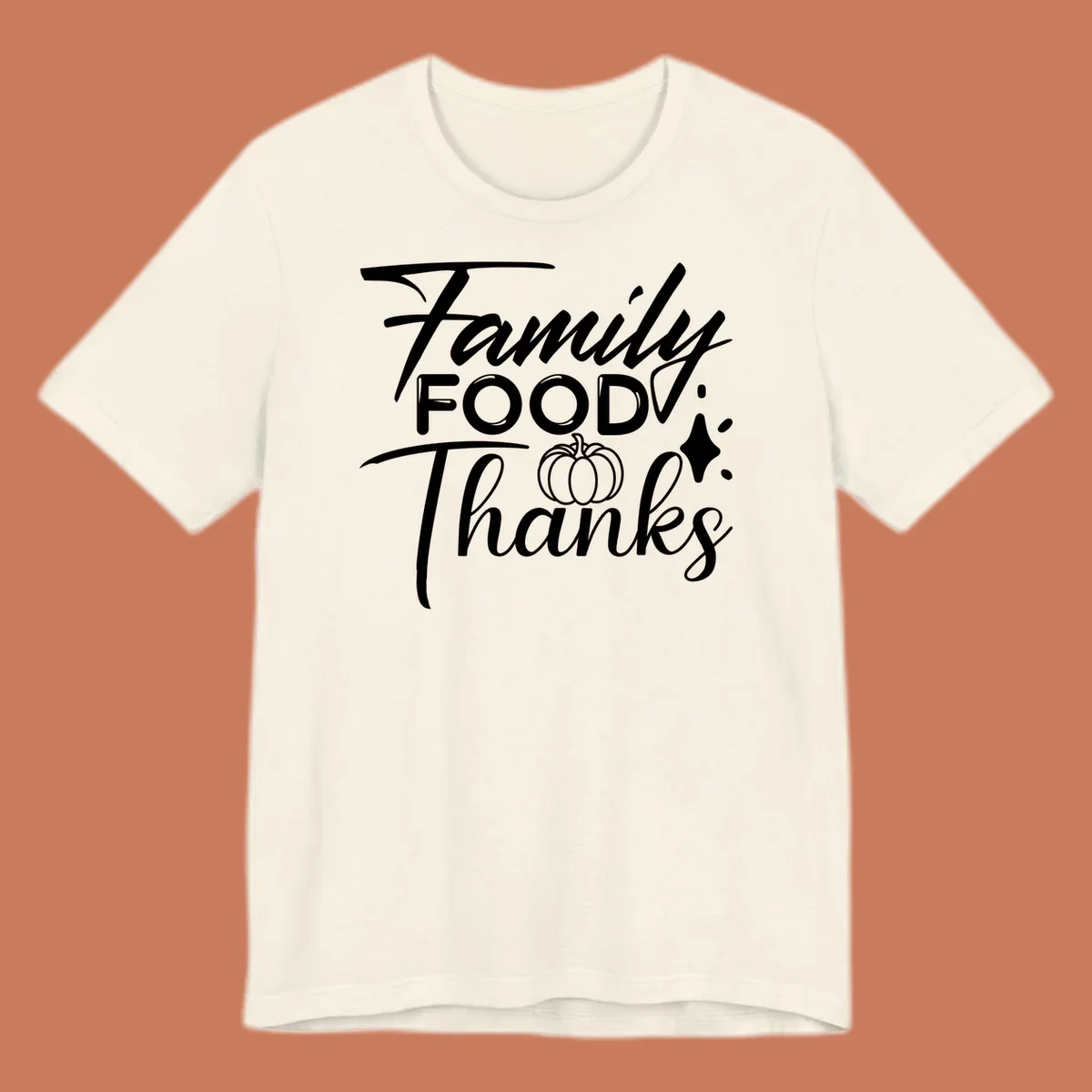 Family Food Thanks typography with pumpkin and sparkle graphics.