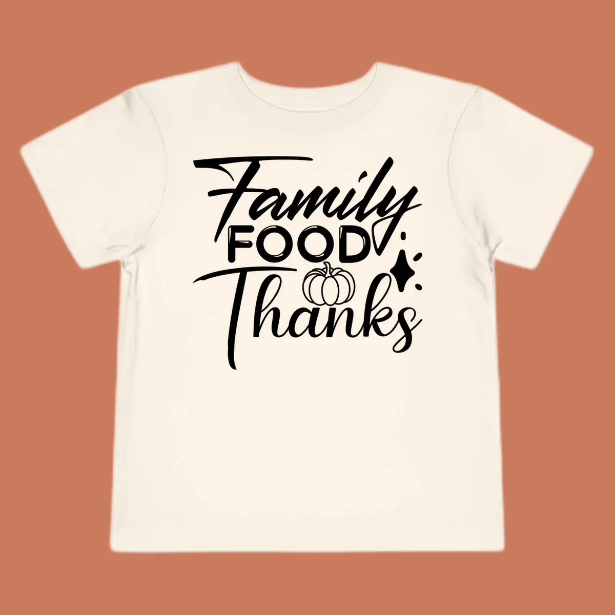 Family Food Thanks typography with pumpkin and sparkle graphics.