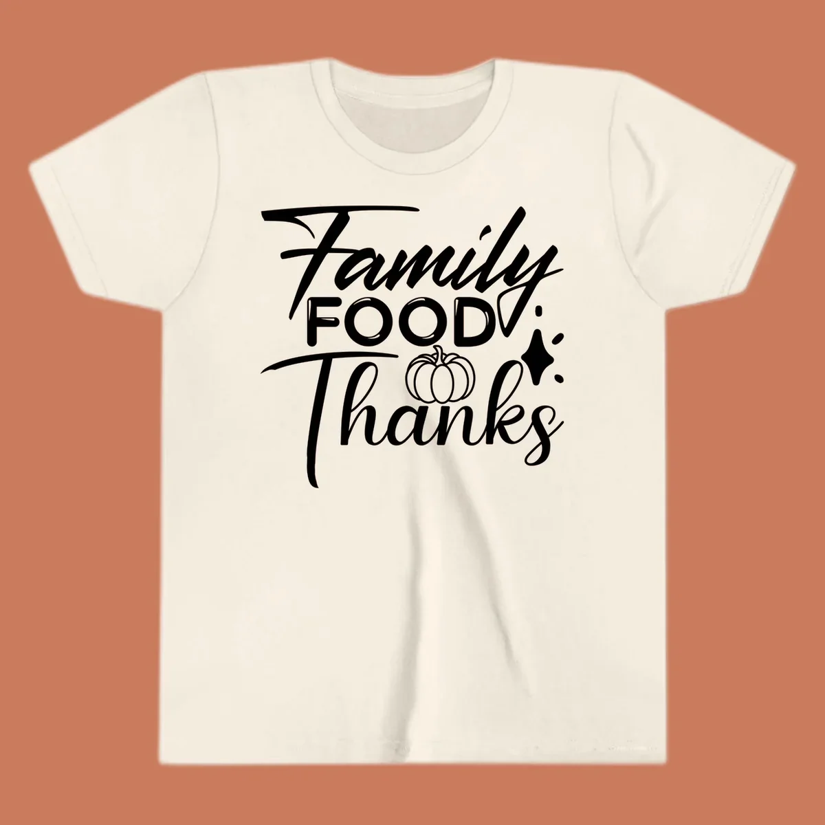 Family Food Thanks typography with pumpkin and sparkle graphics.