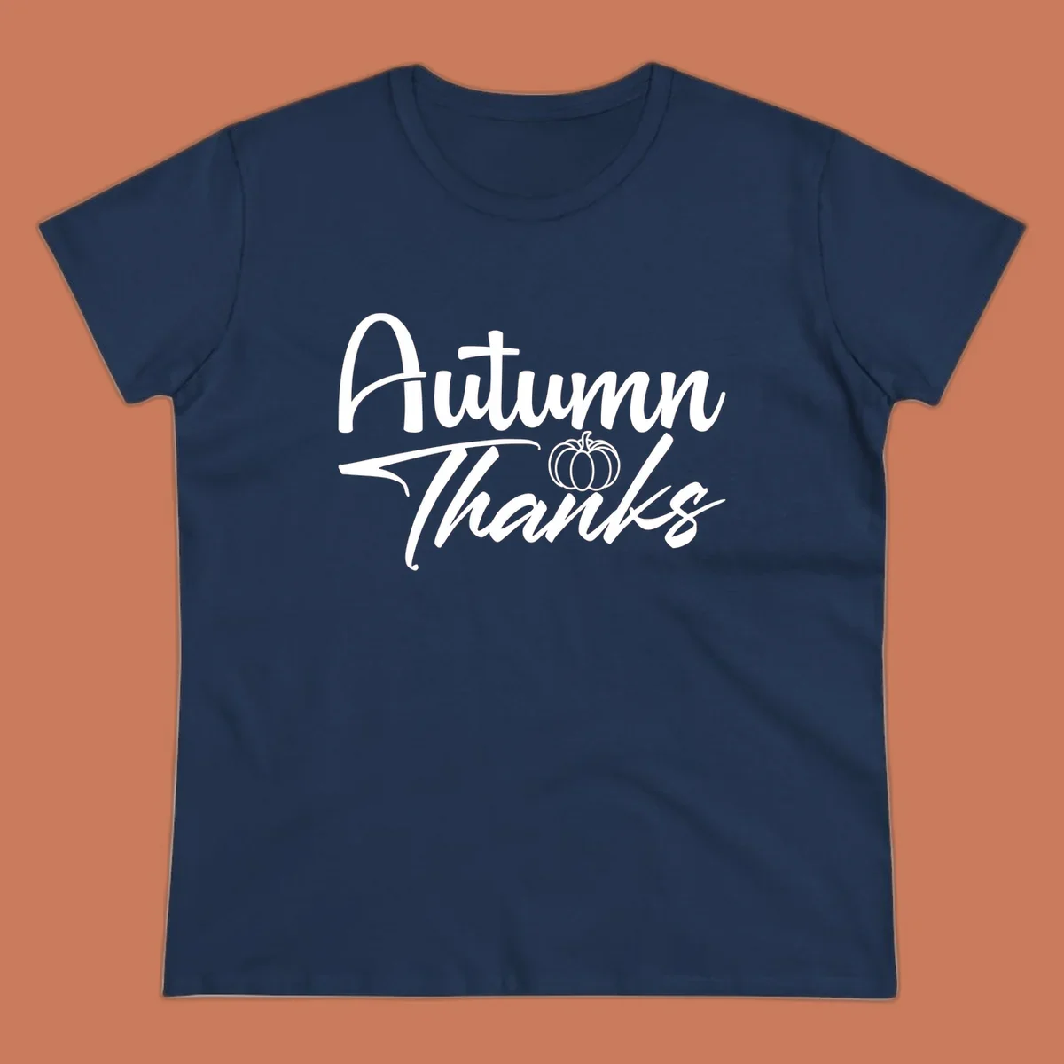 Autumn Thanks script text with a pumpkin illustration, autumn-thanks-pumpkin design.