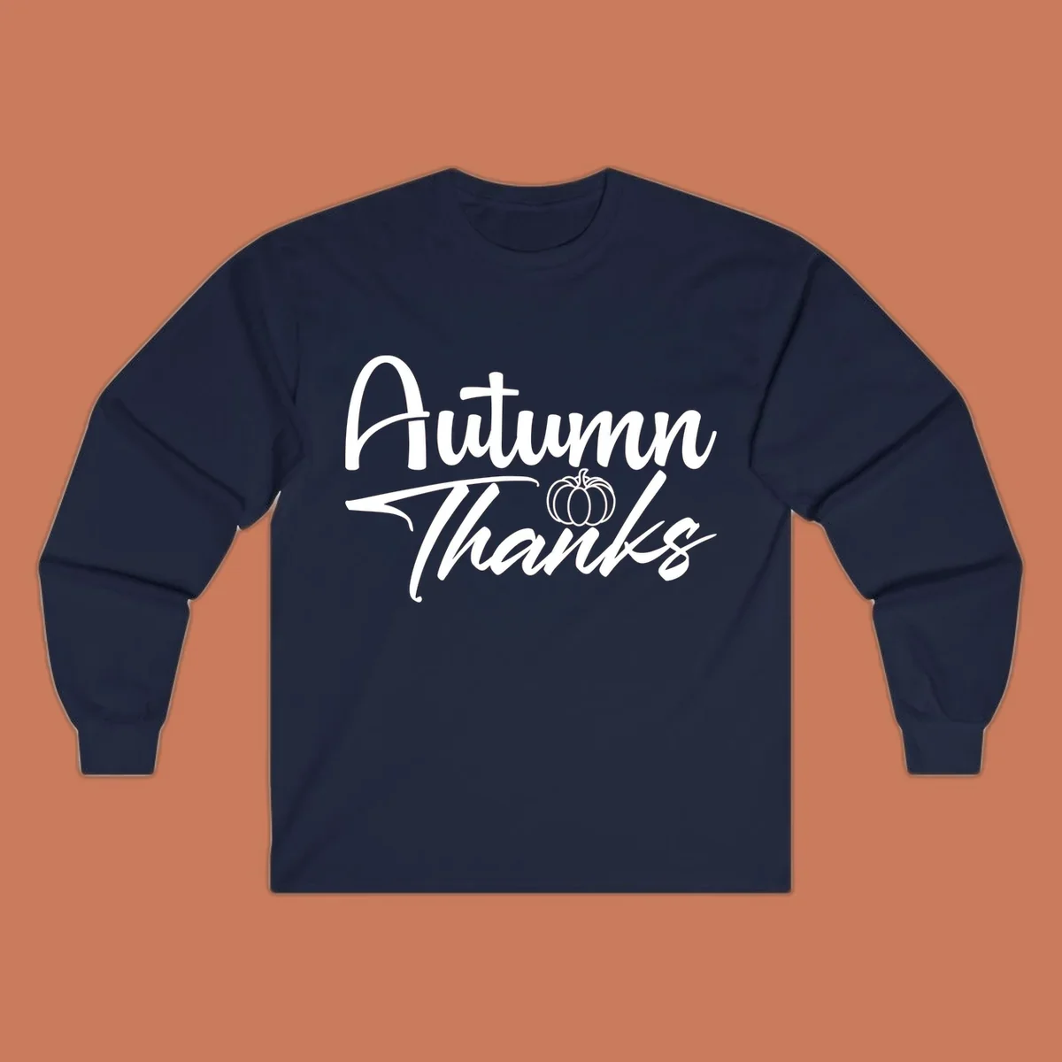 Autumn Thanks script text with a pumpkin illustration, autumn-thanks-pumpkin design.