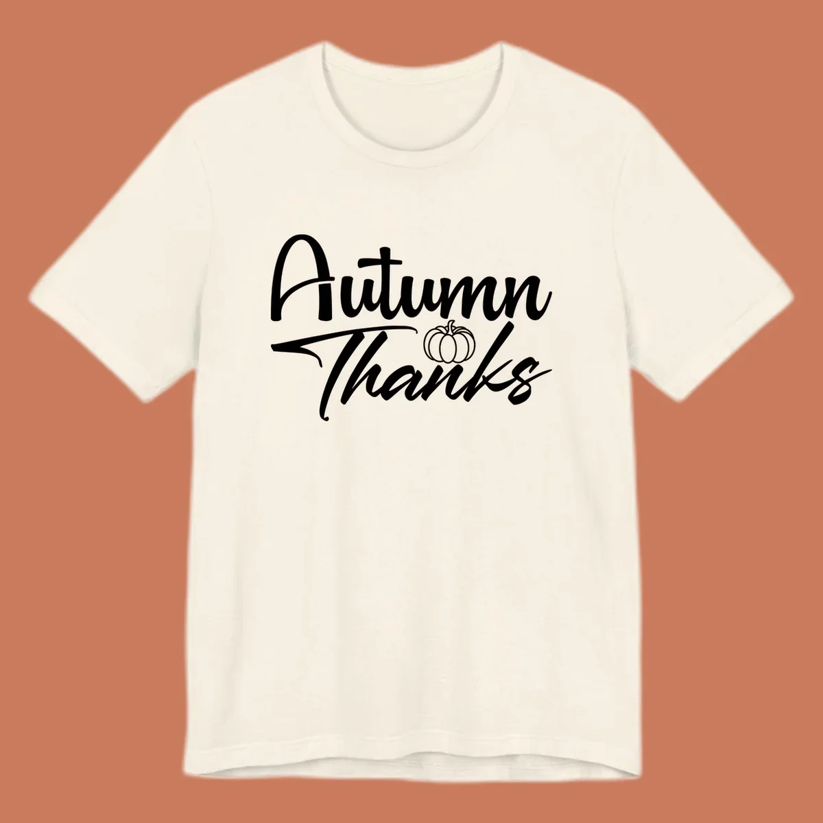 Autumn Thanks script text with a pumpkin illustration, autumn-thanks-pumpkin design.