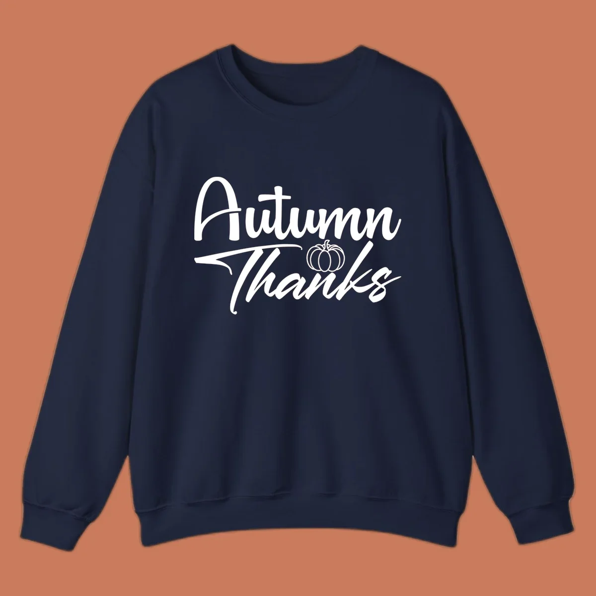 Autumn Thanks script text with a pumpkin illustration, autumn-thanks-pumpkin design.