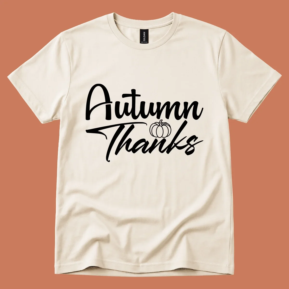 Autumn Thanks script text with a pumpkin illustration, autumn-thanks-pumpkin design.