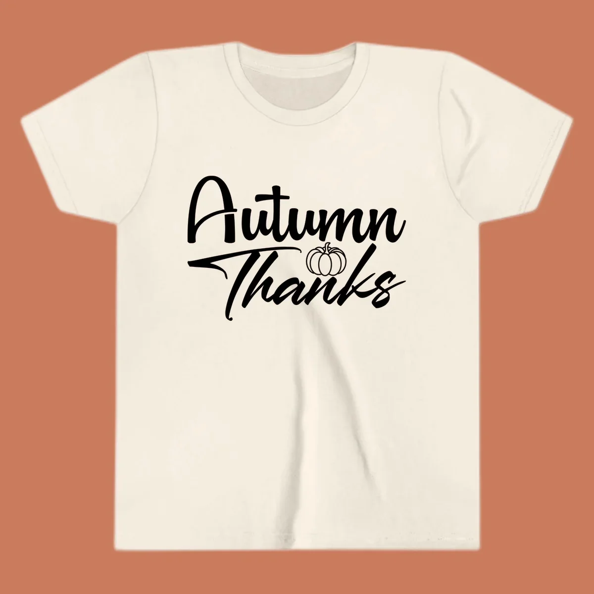 Autumn Thanks script text with a pumpkin illustration, autumn-thanks-pumpkin design.