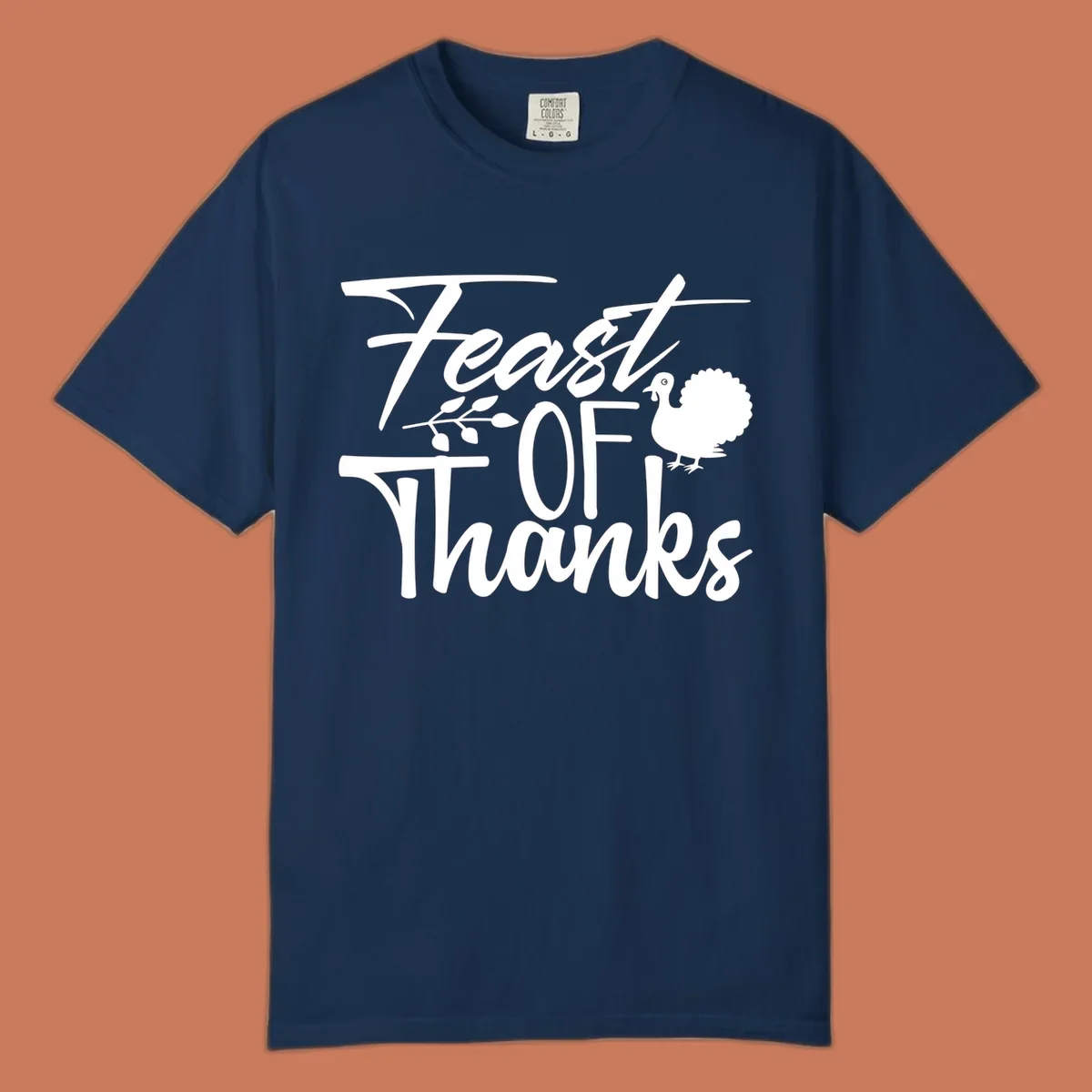 Feast Of Thanks typography design with a turkey illustration.