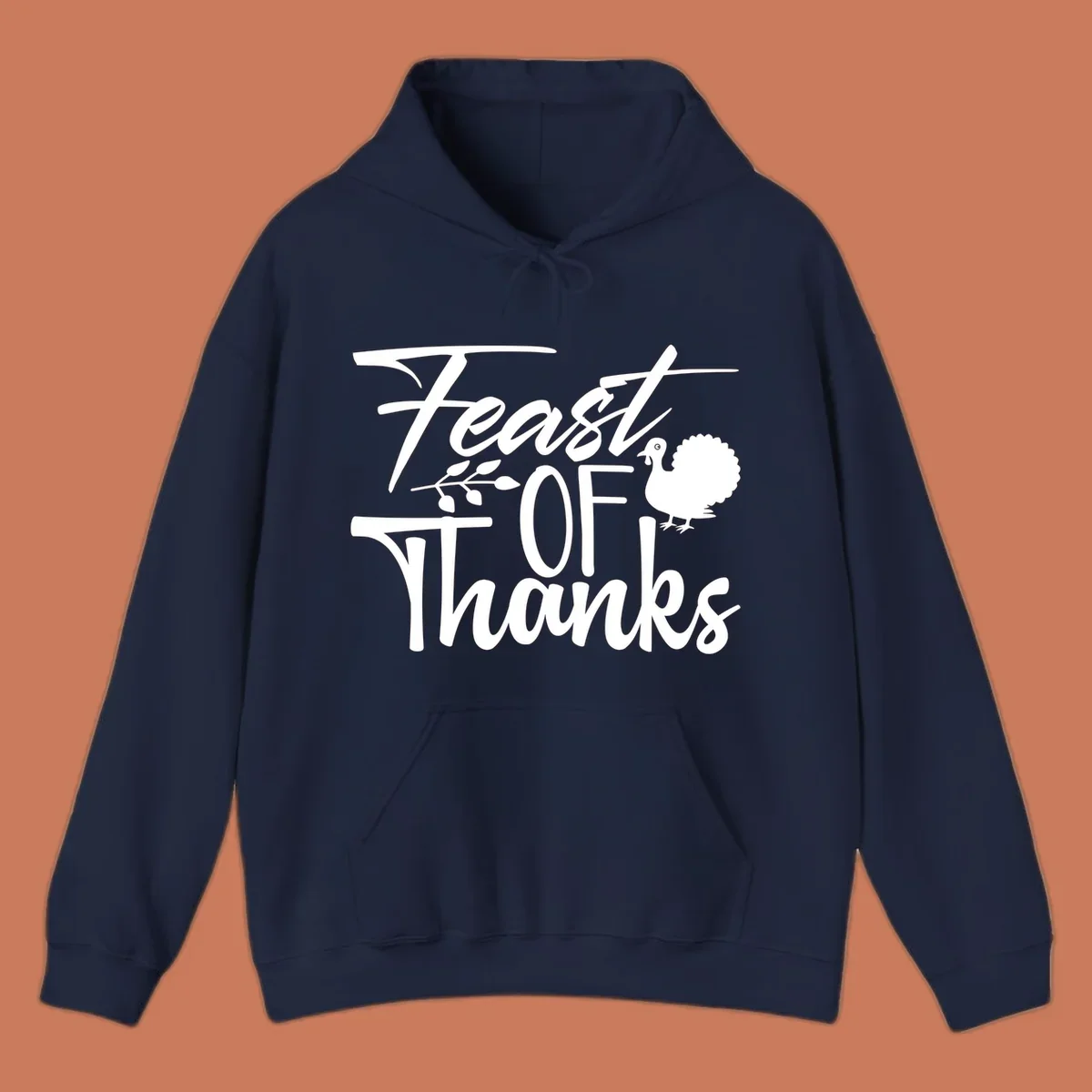 Feast Of Thanks typography design with a turkey illustration.