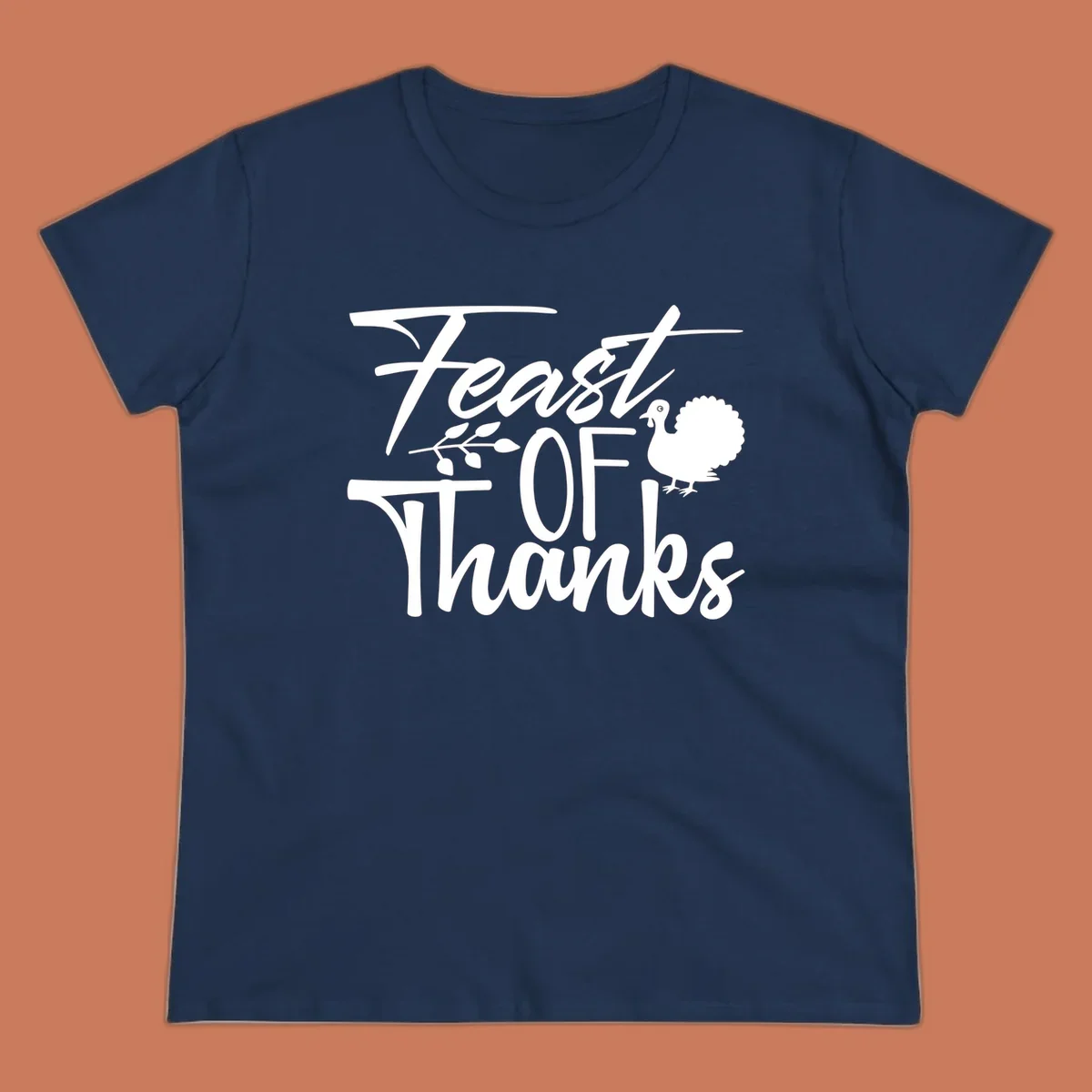 Feast Of Thanks typography design with a turkey illustration.