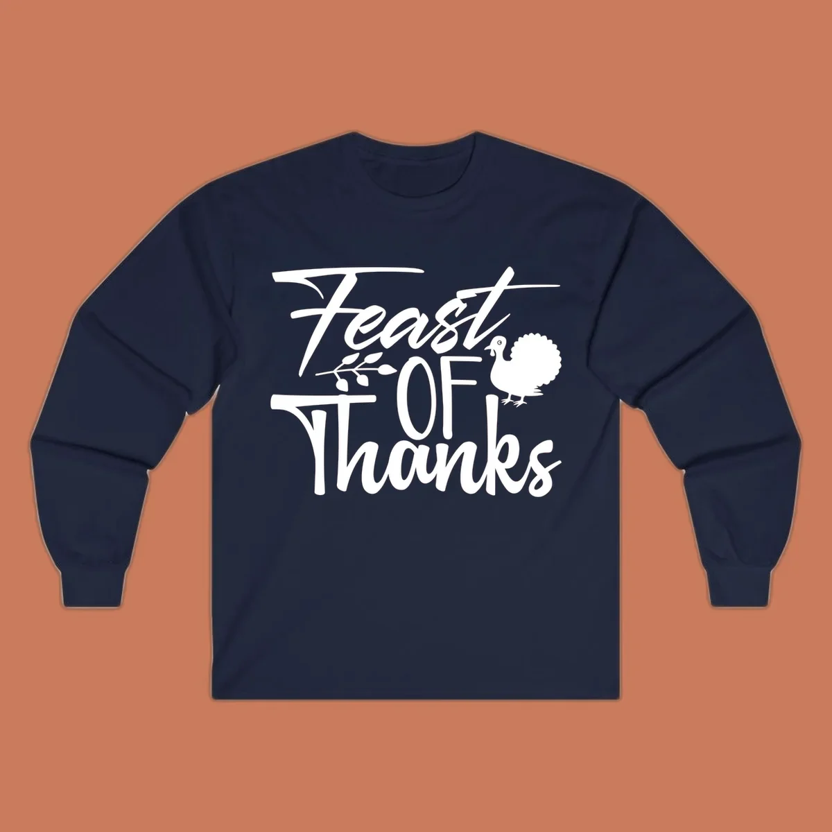 Feast Of Thanks typography design with a turkey illustration.