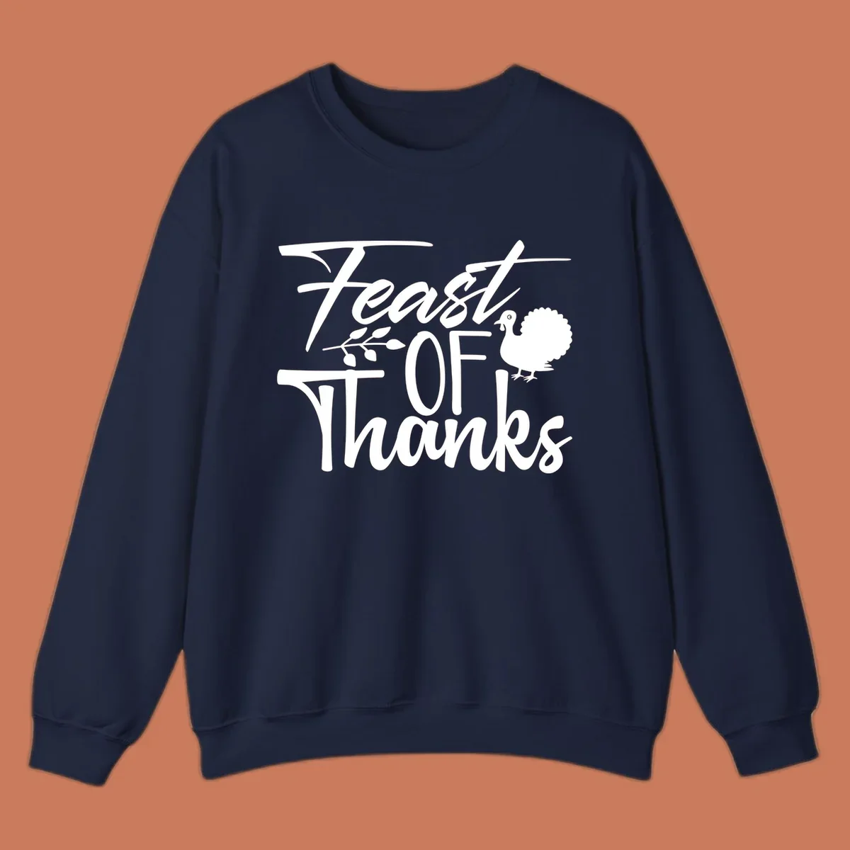 Feast Of Thanks typography design with a turkey illustration.