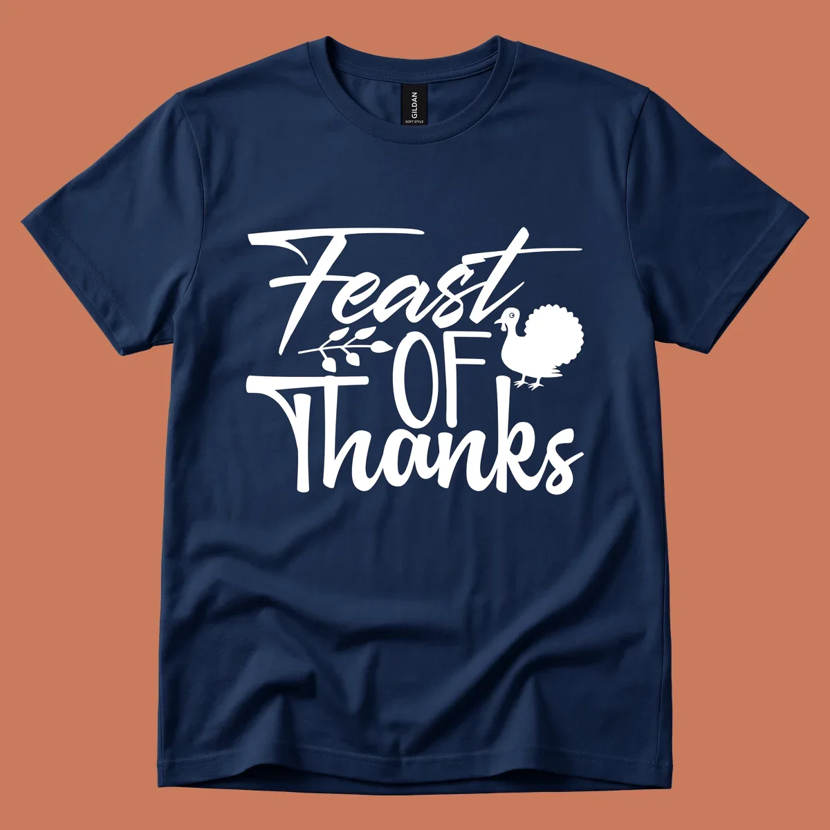 Feast Of Thanks typography design with a turkey illustration.