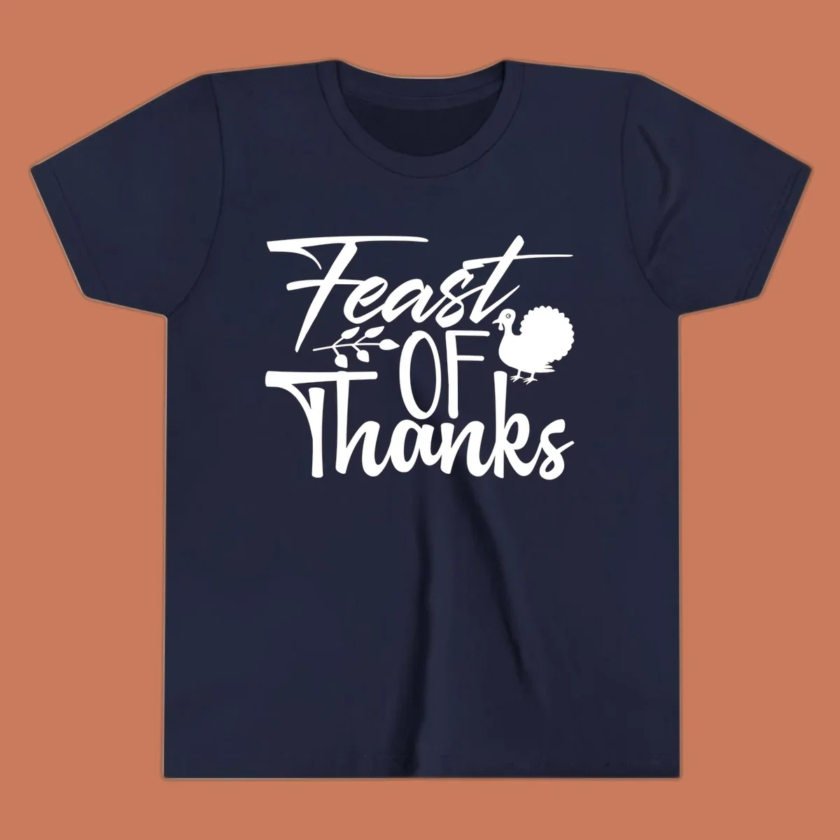 Feast Of Thanks typography design with a turkey illustration.