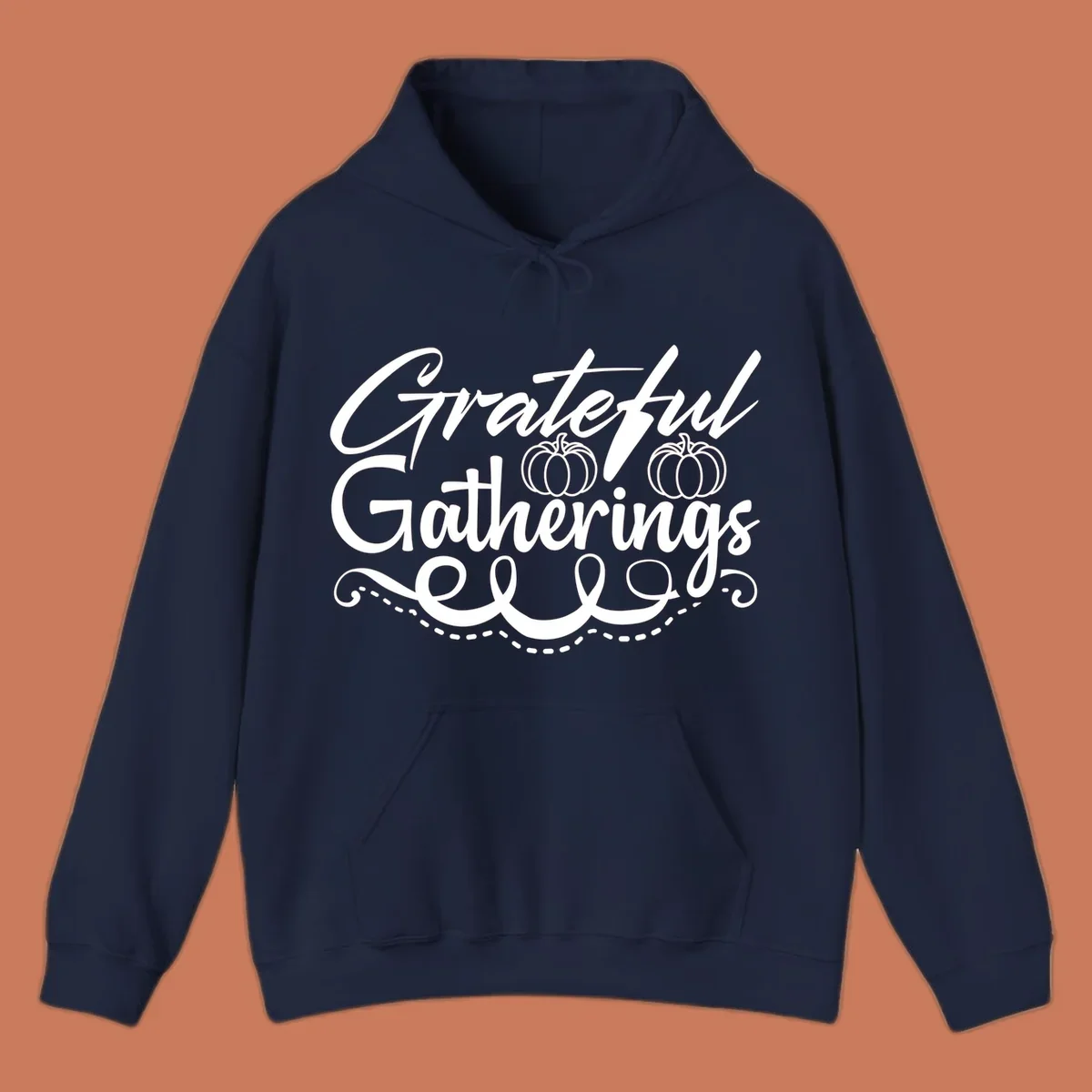 Grateful Gatherings text with pumpkins, fall graphic for t-shirts