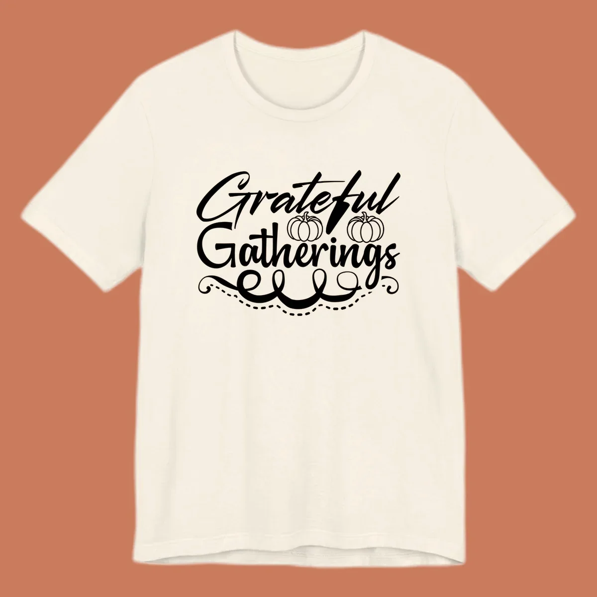 Grateful Gatherings text with pumpkins, fall graphic for t-shirts