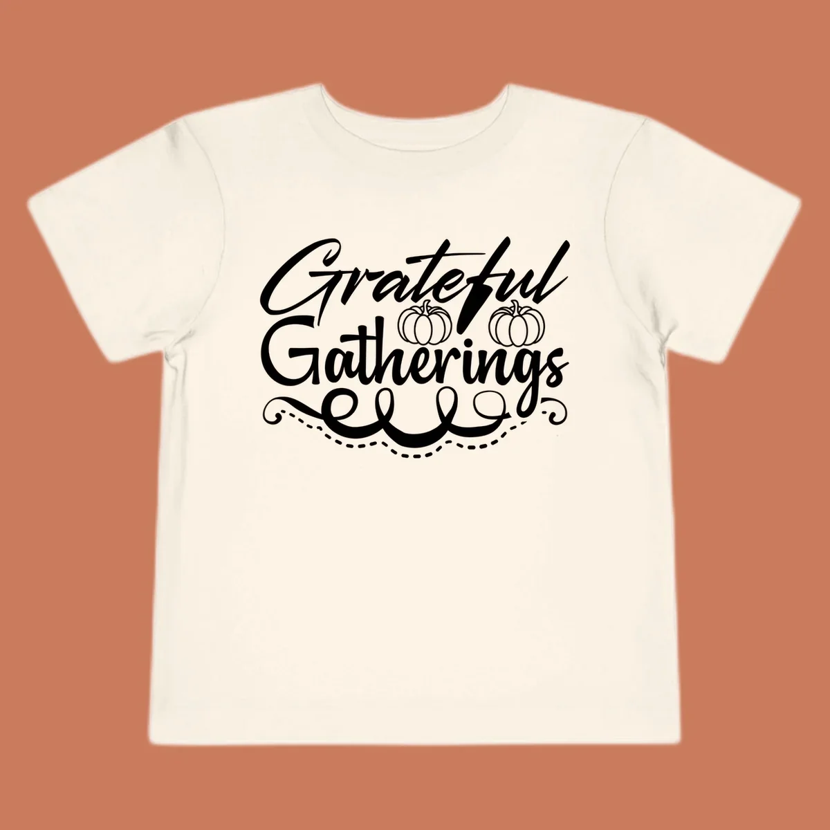 Grateful Gatherings text with pumpkins, fall graphic for t-shirts